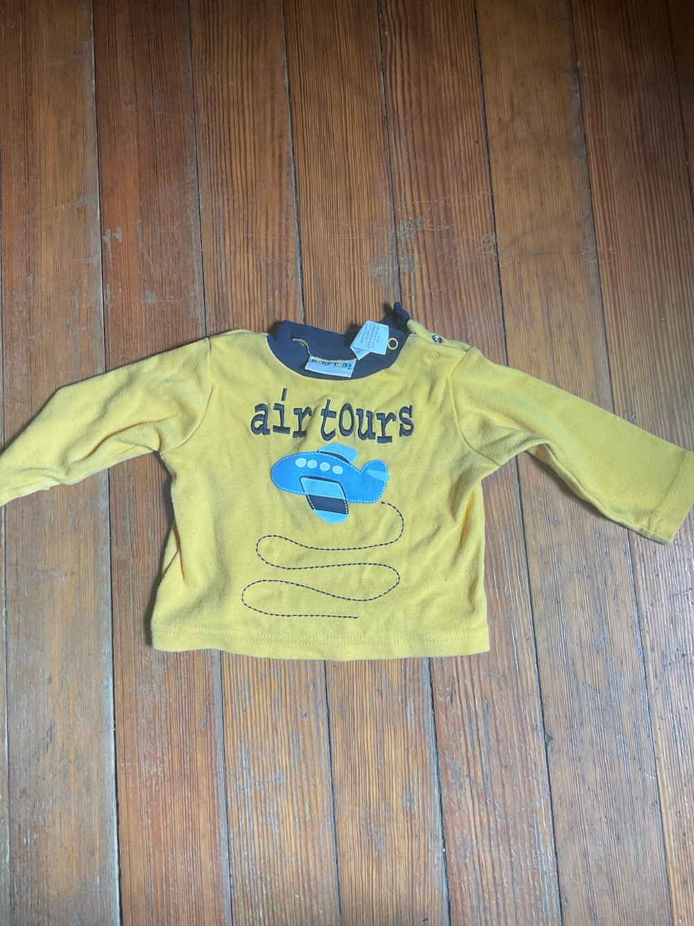 Yellow Baby Togs Long Sleeve Sweatshirt with Blue Plane Graphic Vintage Perfect